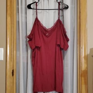 Maroon cold shoulder blouse with lace detail